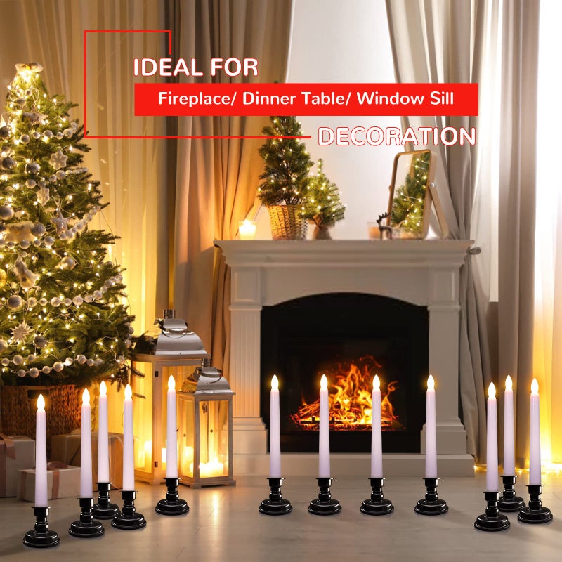 PChero LED Taper Candles with Remote Timers, 6 Pack Flameless Battery Operated Flickering Window Candles with Candlestick Holders for Thanksgiving Christmas Home Decorations - Image 5